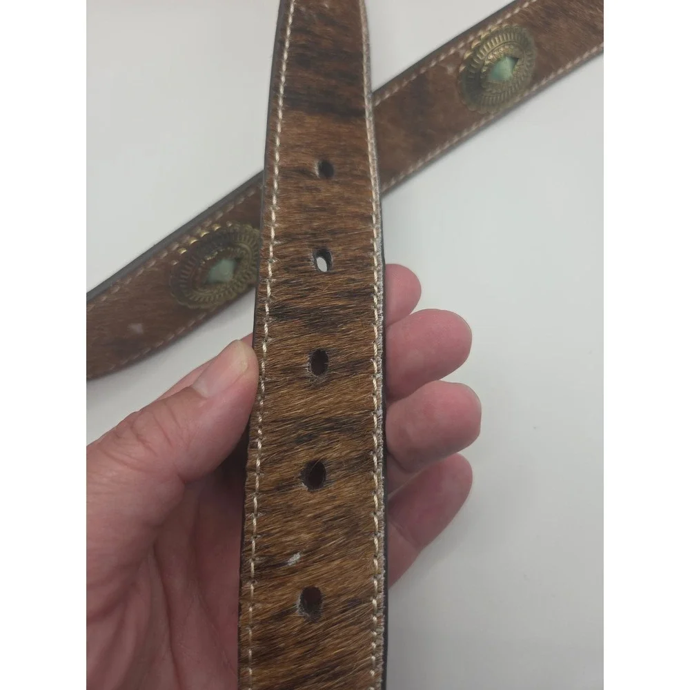 Shyanne Calf Hair Belt Womens Large Brown Concho Western Cowgirl Boho Rodeo